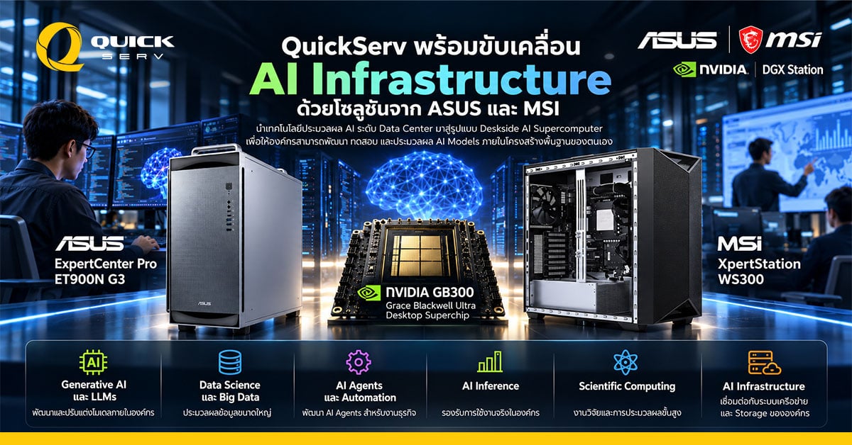 QuickServ พร้อมขับเคลื่อน AI Infrastructure ด้วย ASUS ExpertCenter Pro ET900N G3 และ MSI XpertStation WS300