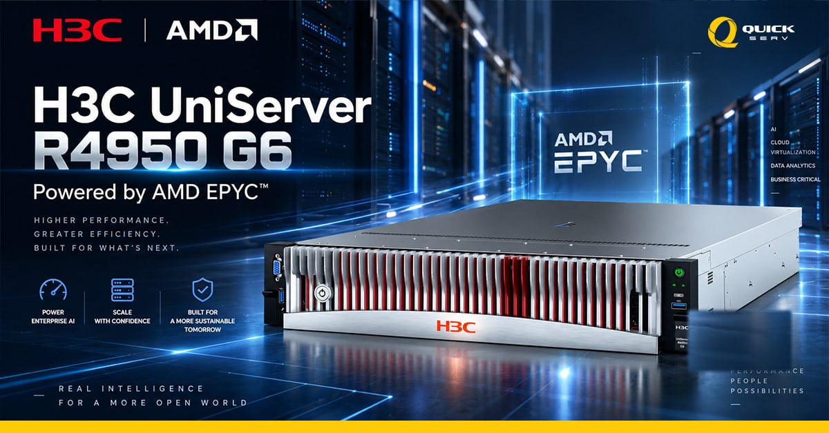 H3C UniServer R4950 G6 เซิร์ฟเวอร์ Rack 2U ขับเคลื่อนด้วย AMD EPYC รองรับงาน AI, Virtualization, Cloud Computing และโครงสร้างพื้นฐาน IT สำหรับองค์กร